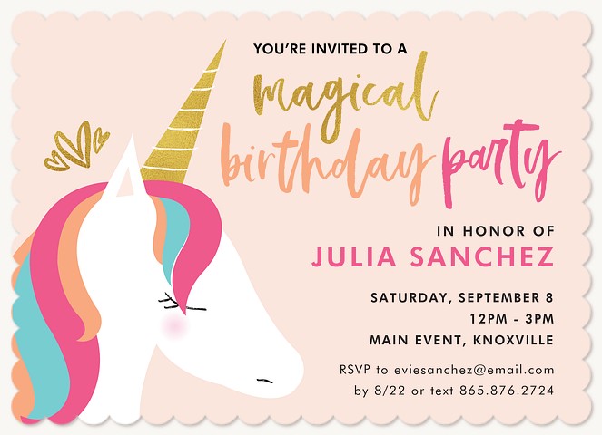 Magical Unicorn Girl Birthday Party Invitations