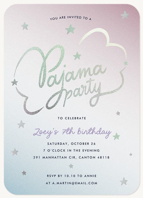 Pajama Party Kids Birthday Invitations