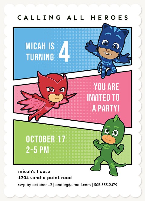 PJ Masks Calling All Heroes! Kids Birthday Invitations