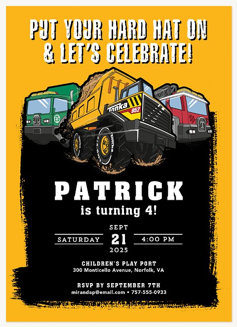 Tonka Hard Hats Kids Birthday Invitations