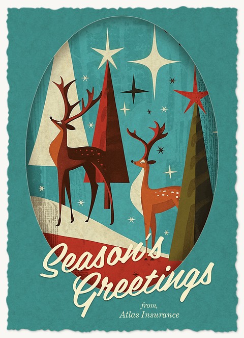 Retro Deer Business Holiday Cards