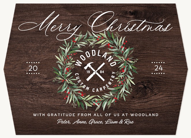 Rustic Center Wreath Business Holiday Cards