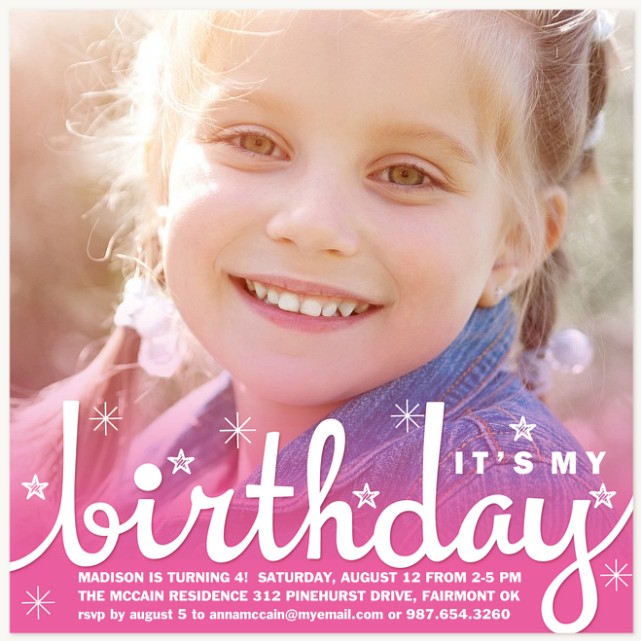 Star Sparkle Girl Birthday Party Invitations