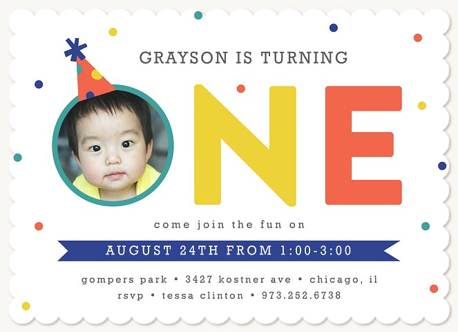 Party Hat First Birthday Invitations