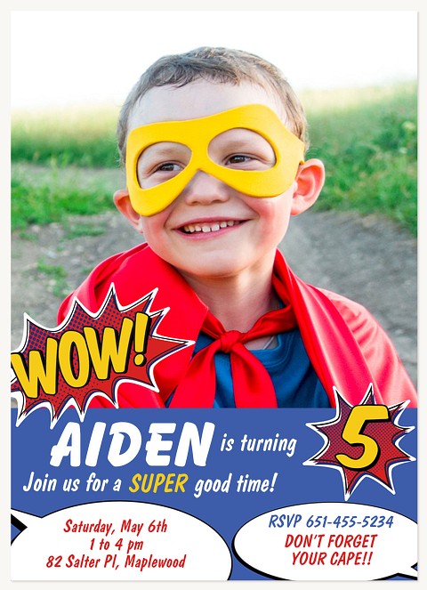 Comic Superhero  Boy Birthday Party Invitations