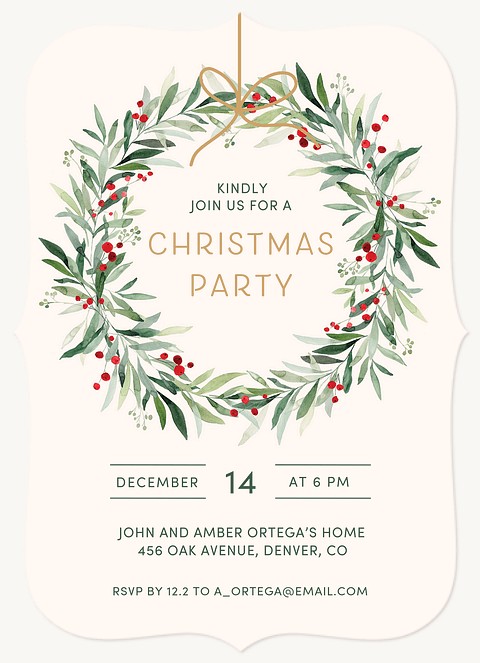 Watercolor Wreath Holiday Party Invitations