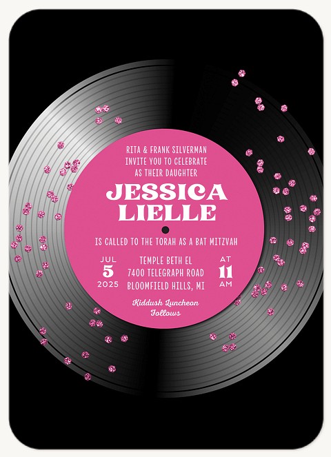 Pink Record Bat Mitzvah Invitations