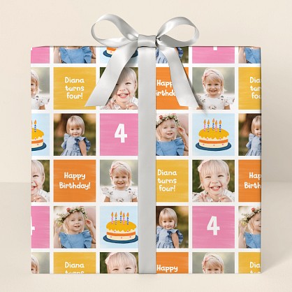 Birthday Squares Photo Wrapping Paper