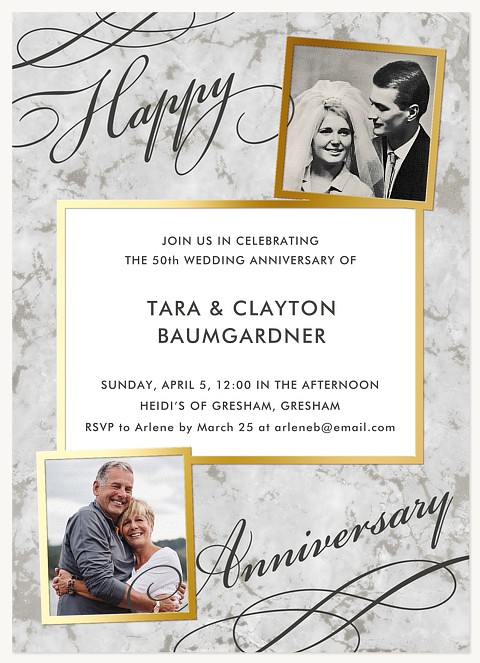 Gilded Marble Wedding Anniversary Invitations