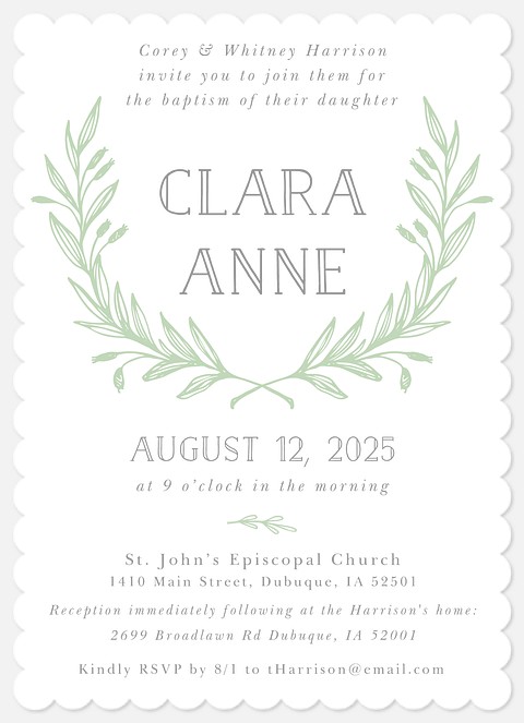 Sweet Laurels Baptism Christening Invitations