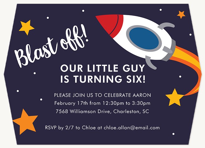 Blast Off Boy Birthday Party Invitations