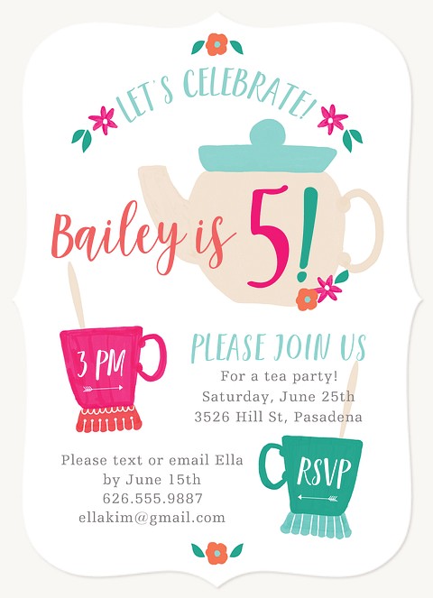 Floral Tea Kids Birthday Invitations