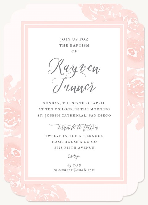 Watercolor Roses Baptisms & Christening Invitations