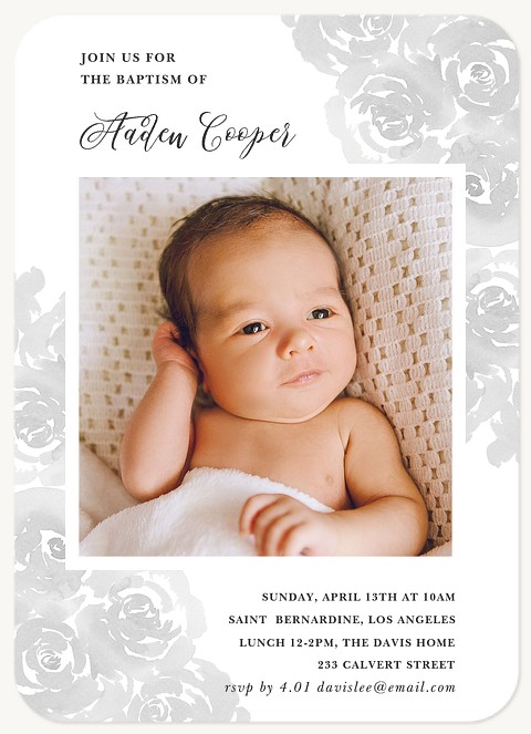 Watercolor Rose Baptisms & Christening Invitations