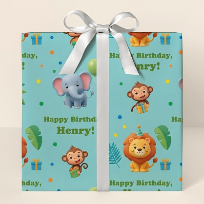 Personalized Safari Birthday Animals Wrapping Paper