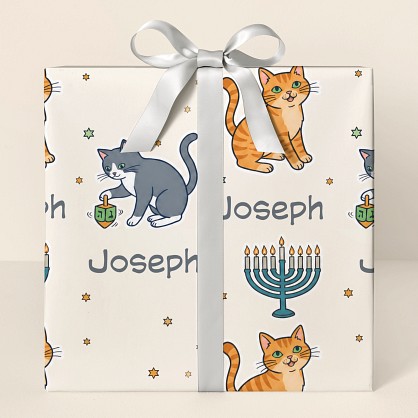 Personalized Hanukkah Cats Hand-Drawn Wrapping Paper