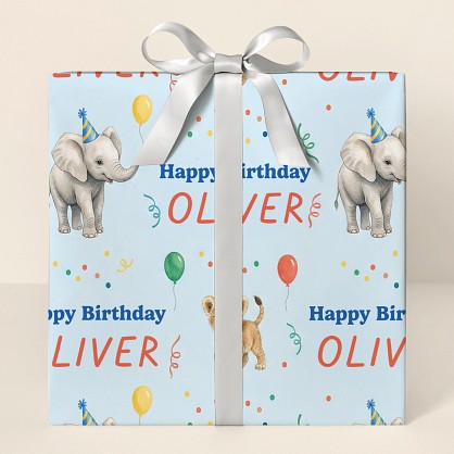 Personalized Safari Birthday Party Animals Wrapping Paper