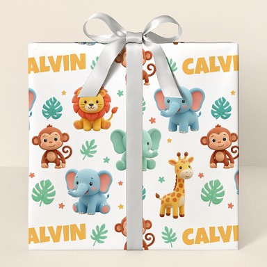 Personalized Safari Animals Baby Shower Wrapping Paper