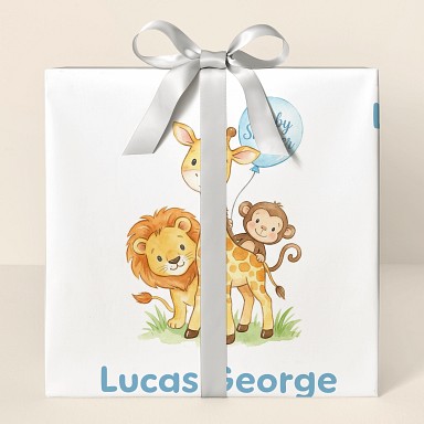 Personalized Safari Animals Baby Shower Wrapping Paper