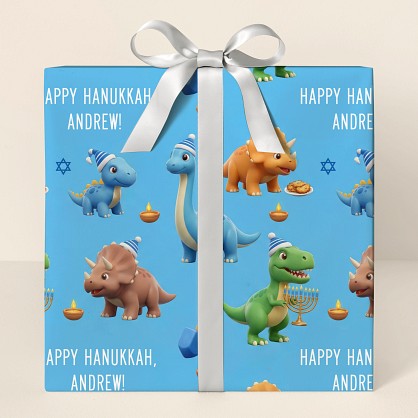 Personalized Dinosaur Hanukkah Wrapping Paper