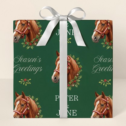 Personalized Christmas Horse Holly Wrapping Paper