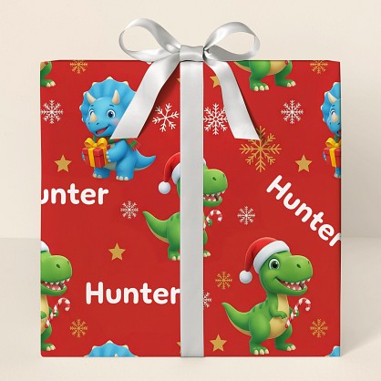 Personalized Christmas Dinosaur Kids Wrapping Paper