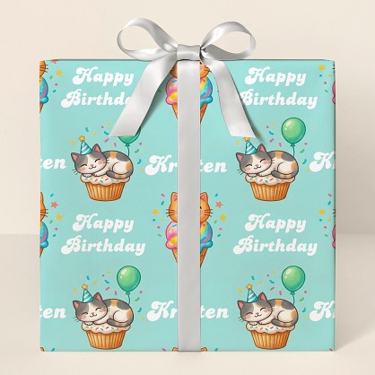 Sweet Birthday Cats Ice Cream Personalized Wrapping Paper