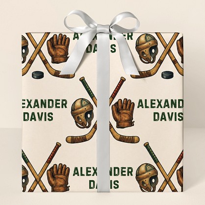 Personalized Vintage Hockey Birthday Wrapping Paper