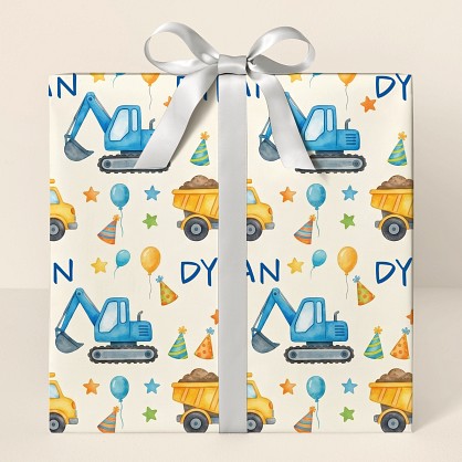 Personalized Construction Trucks Birthday Wrapping Paper