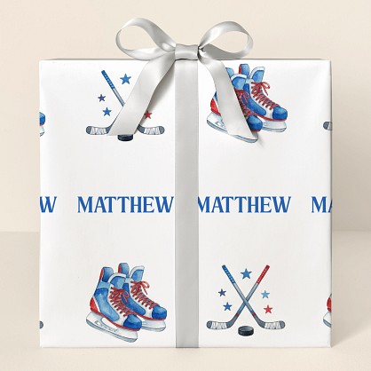 Personalized Hockey Birthday Watercolor Wrapping Paper