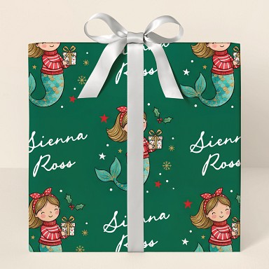 Personalized Christmas Mermaid Kids Wrapping Paper