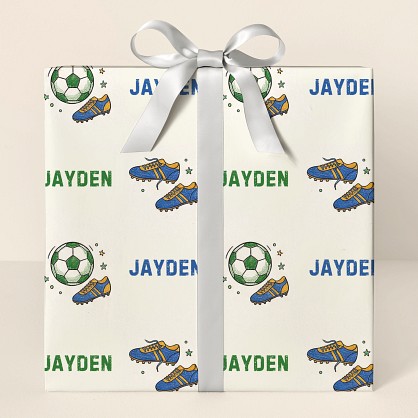 Personalized Soccer Cleats and Ball Hand-Drawn Wrapping Paper