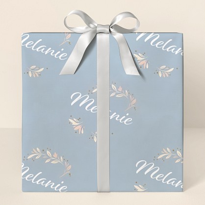 Elegant Blue Botanical Leaves Personalized Wrapping Paper