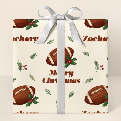 Personalized Christmas Football Vintage Pattern Wrapping Paper