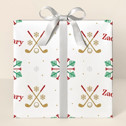 Personalized Christmas Golf Snowflake Wrapping Paper