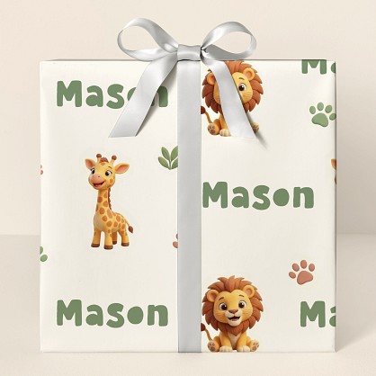 Personalized Safari Animals Kids Wrapping Paper