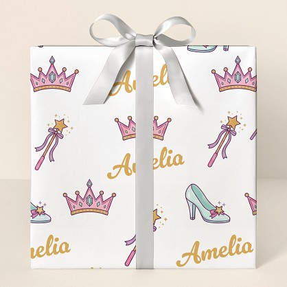 Princess Crown and Magic Wand Personalized Wrapping Paper