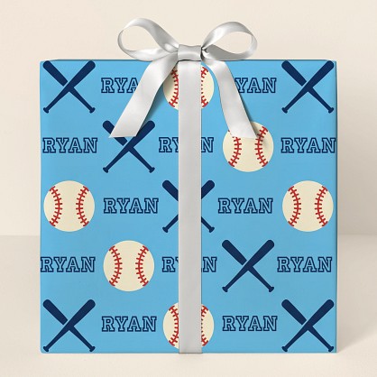 Personalized Baseball and Bats Pattern Wrapping Paper