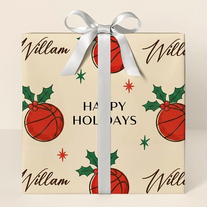 Personalized Basketball Christmas Retro Wrapping Paper
