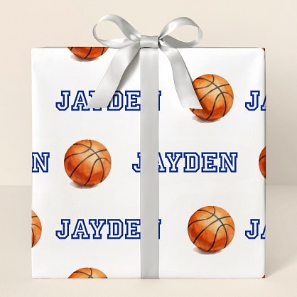 Personalized Watercolor Basketball Pattern Wrapping Paper