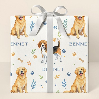 Personalized Watercolor Dog Breeds Wrapping Paper