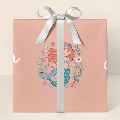 Personalized Mermaid Floral Kids Wrapping Paper