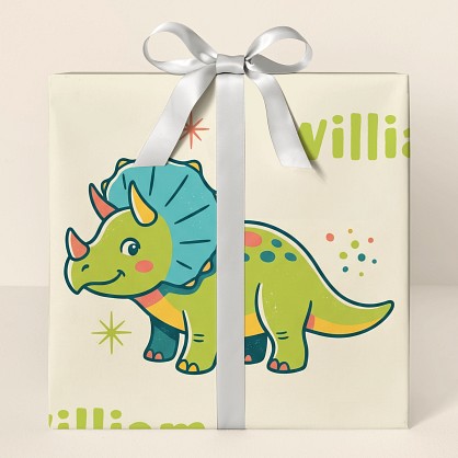 Personalized Retro Dinosaur Kids Wrapping Paper
