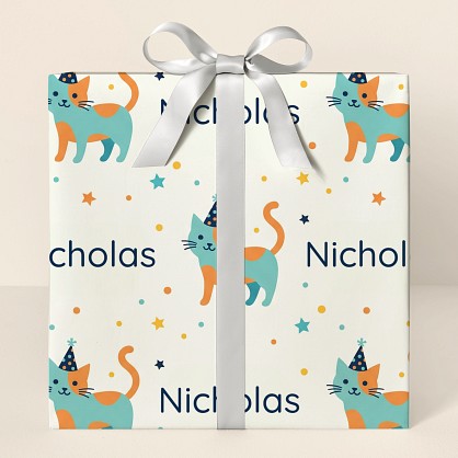 Personalized Birthday Cats with Party Hats Wrapping Paper