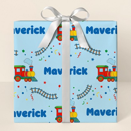 Personalized Train Birthday Confetti Wrapping Paper