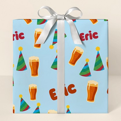 Personalized Beer & Party Hats Birthday Wrapping Paper