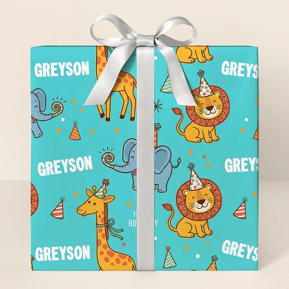 Personalized Safari Birthday Animals Wrapping Paper