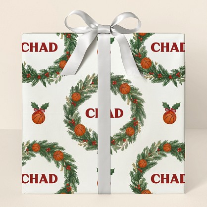 Personalized Basketball Christmas Wreaths Wrapping Paper