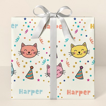 Personalized Cat Birthday Confetti Wrapping Paper
