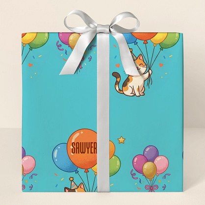 Personalized Cat Birthday Balloon Wrapping Paper
